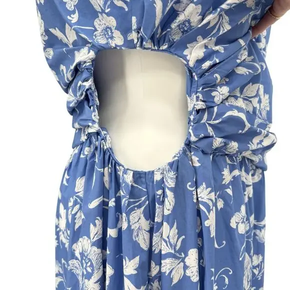 Abercrombie & Fitch Floral Blue White Cut Out One Shoulder Maxi Dress XXLP NEW - Picture 2 of 10